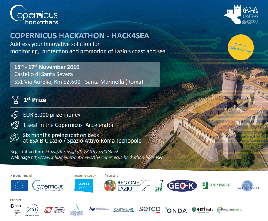 COPERNICUS HACKATHON – HACK4SEA 16-17 Novembre castello di Santa Severa