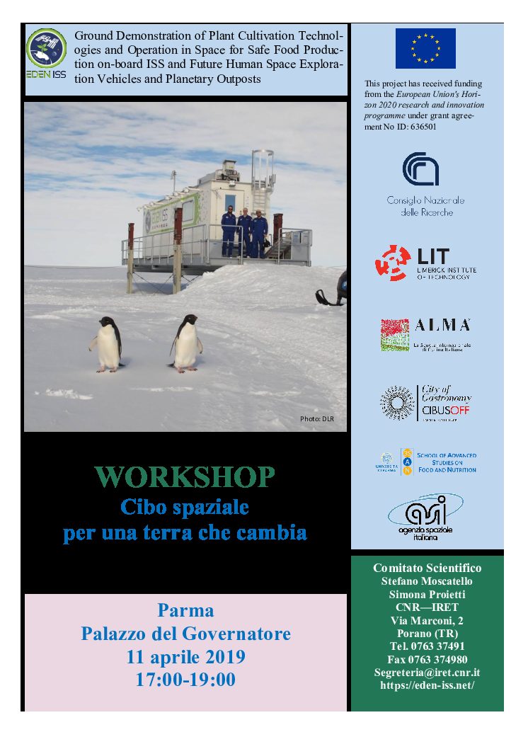 WORKSHOP: Cibo spaziale per una terra che cambia. Parma 11 aprile 2019